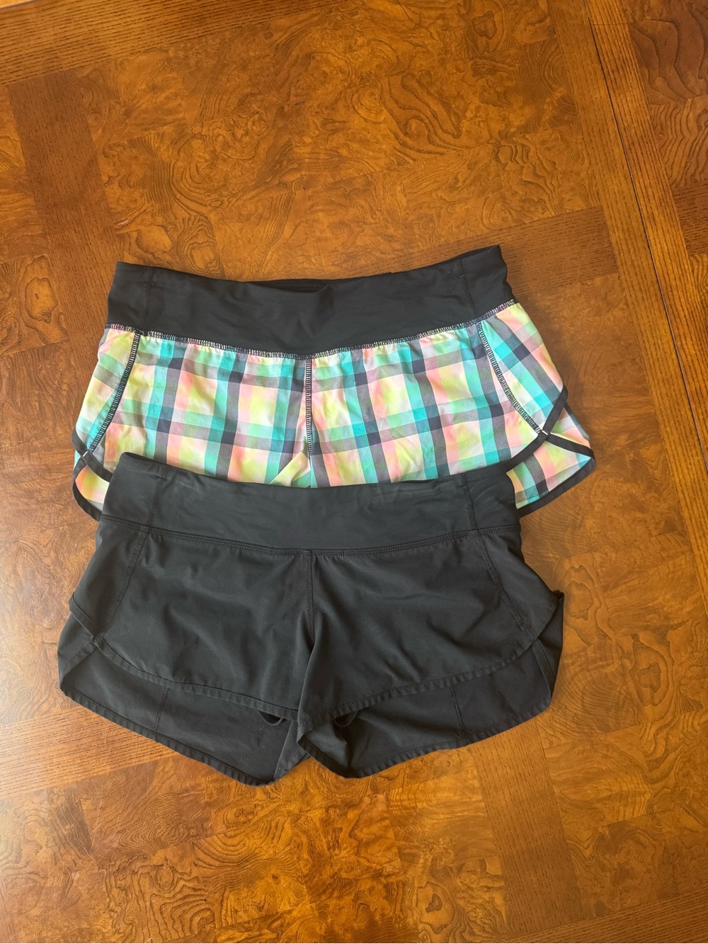 lululemon athletica Black and Pastel Plaid Shorts